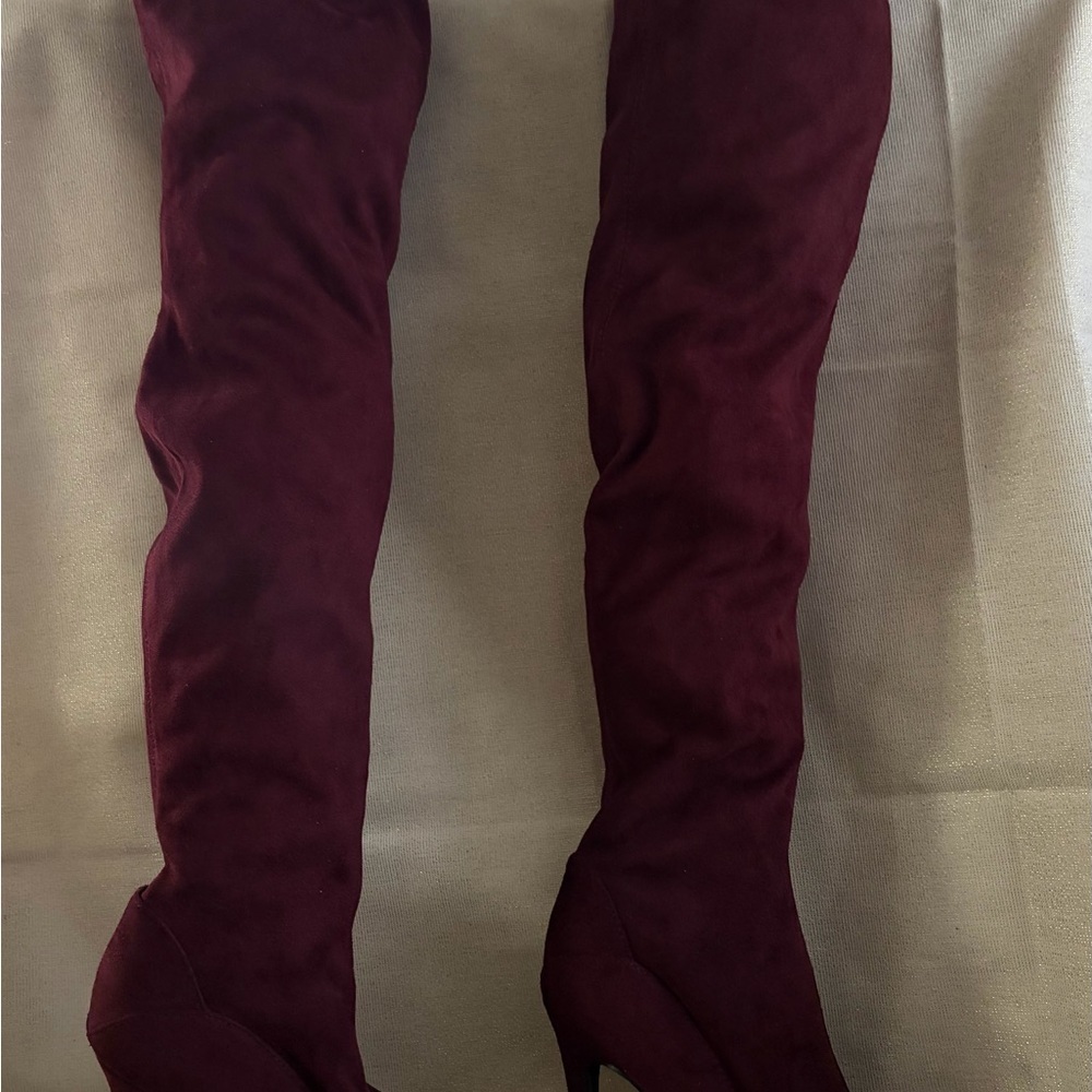 Shoe Dazzle Deep Red Over-the-Knee Boots